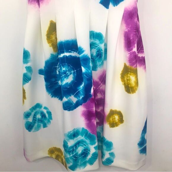 Calvin Klein White Multicolored Tie Dye Circle Print Sleeveless A Line Dress - Picture 6 of 16